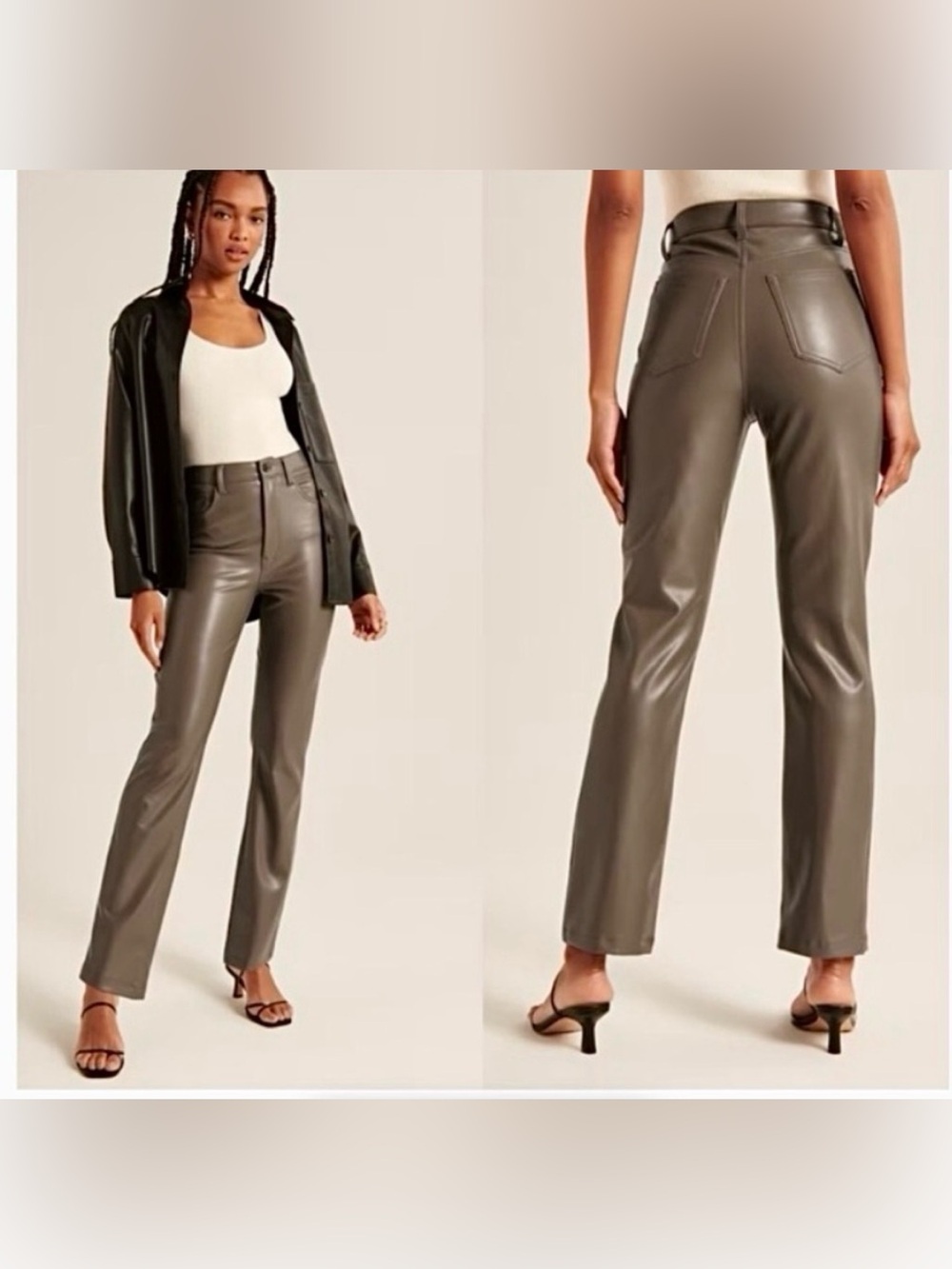 Abercrombie Green 90s Straight Ultra High Rise Leather Pants